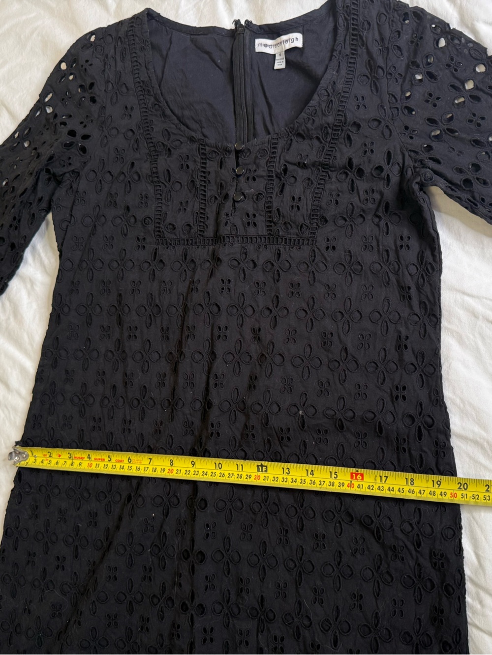 Madison Leigh Black Eyelet Cotton Prairie Boho Cottagecore Dress 10 - Picture 12 of 13